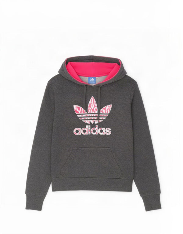 Adidas Graphic Hoodie Jumper UK 12 Medium Grey Bomuld