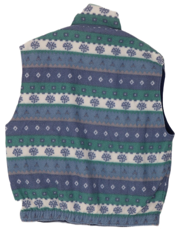 Vintage Herre Vendbar Fleece Gilet UK 42 XL Blå Geometrisk Polyester