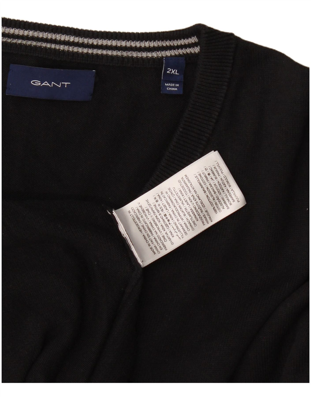Gant Herre V-hals sweater 2XL sort bomuld