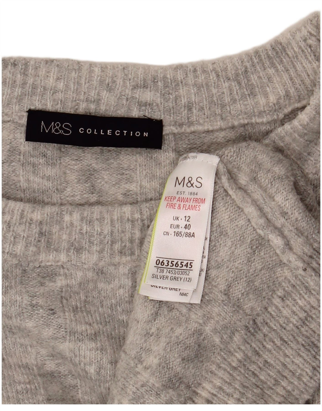 Marks & Spencer Dame Crop Crew Neck Jumper Sweater UK 12 Medium Grey