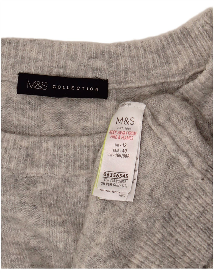 Marks & Spencer Dame Crop Crew Neck Jumper Sweater UK 12 Medium Grey