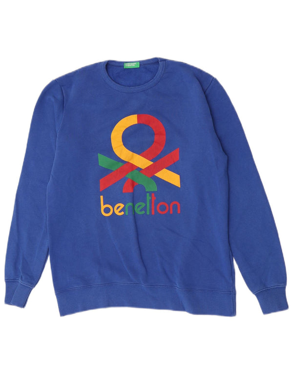 Benetton Boys Grafisk Sweatshirt Jumper 13-14 år 3XL Blå Bomuld