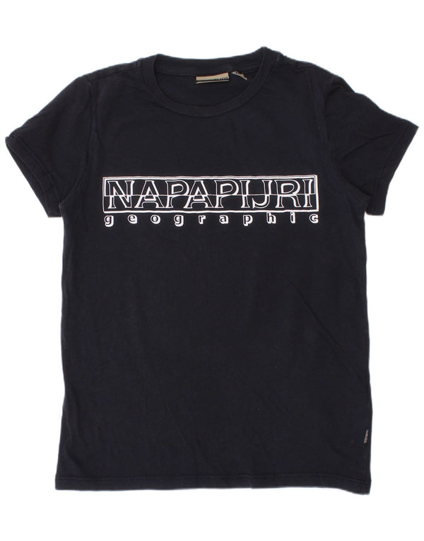 NAPAPIJRI drenge geografisk grafisk t-shirt top 7-8 år marineblå bomuld