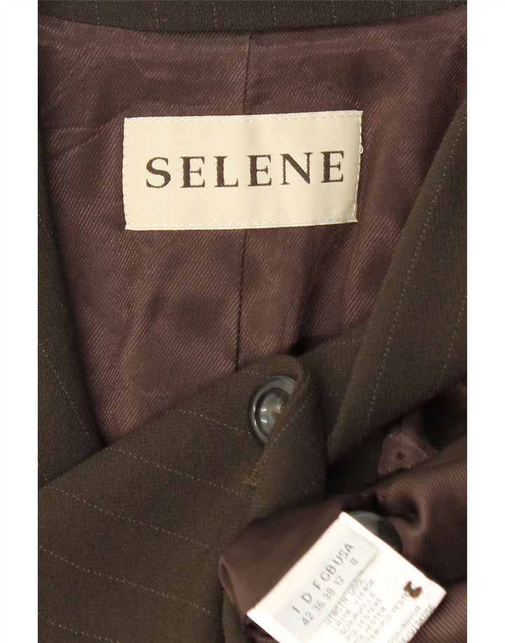Selene Dame 3 Button Blazer Jacket UK 12 Medium Brown Nålestribe