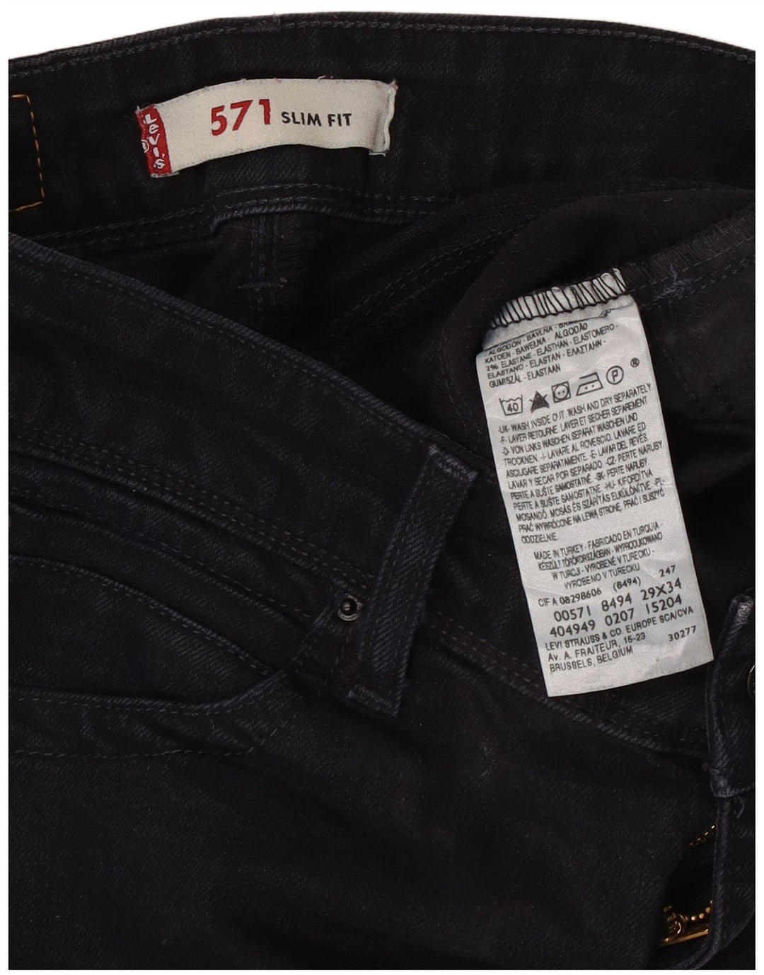 Levi's Dame 571 Slim Jeans W29 L30 Sort Bomuld