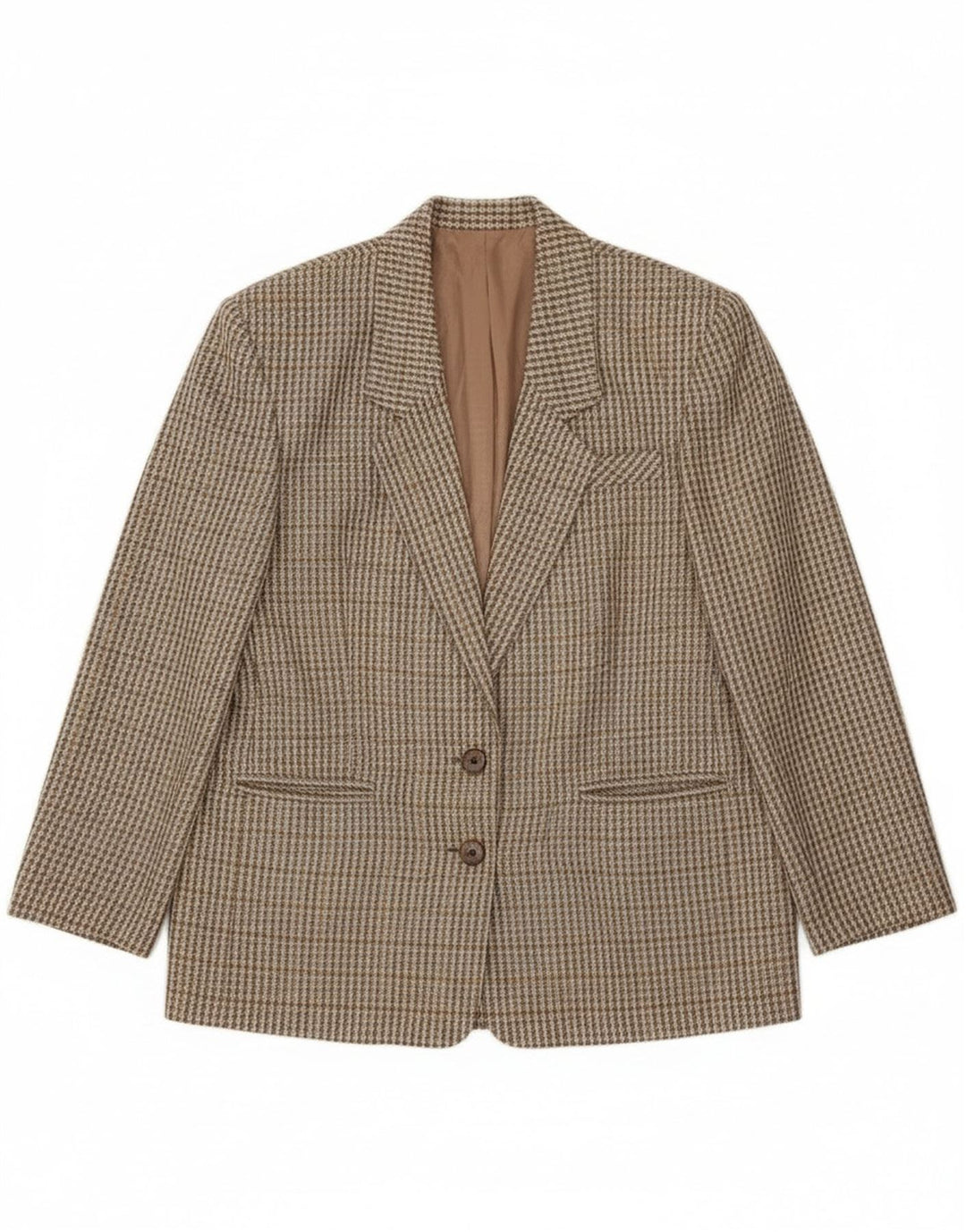 Vintage Dame 2-knaps blazerjakke IT 46 Stor Khaki Gingham Wool