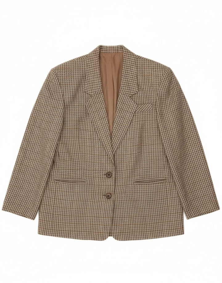 Vintage Dame 2-knaps blazerjakke IT 46 Stor Khaki Gingham Wool
