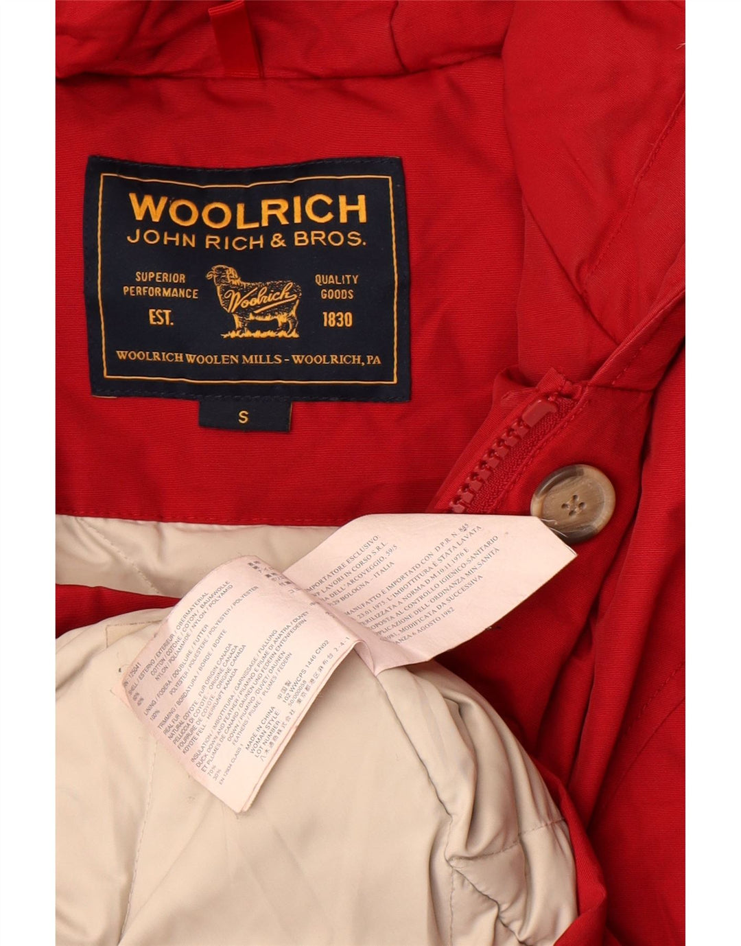 Woolrich Polstret hættejakke til kvinder UK 10 Lille rød bomuld