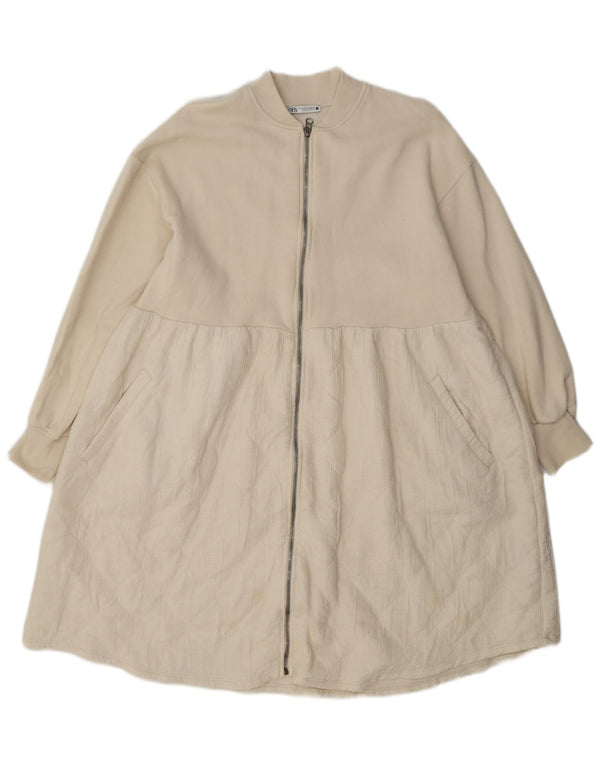 Zara Womens Full Zip Dress UK 14 Medium Off White Bomuld