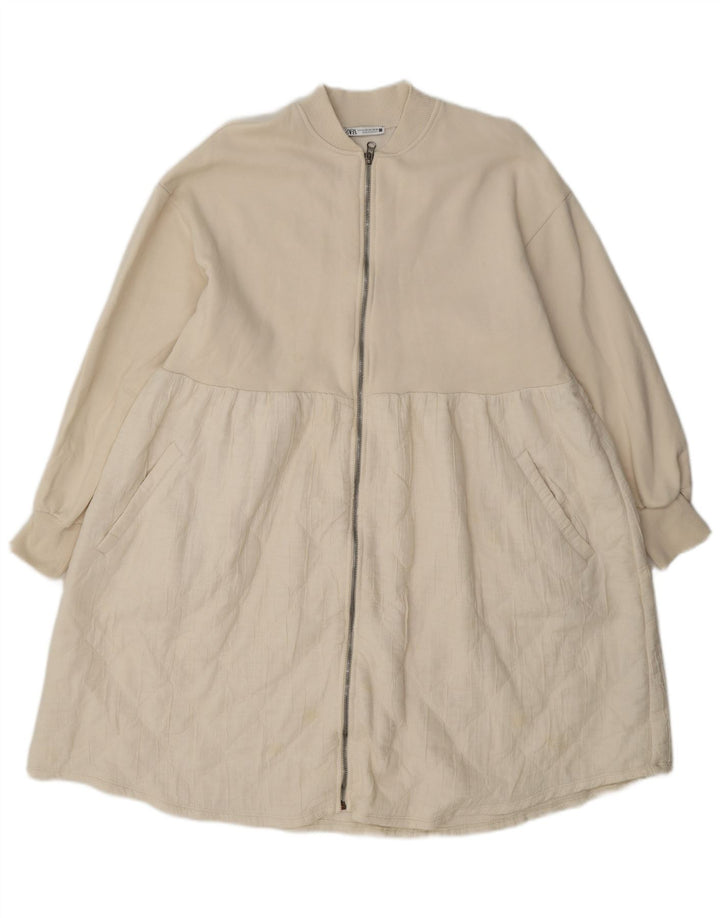 Zara Womens Full Zip Dress UK 14 Medium Off White Bomuld