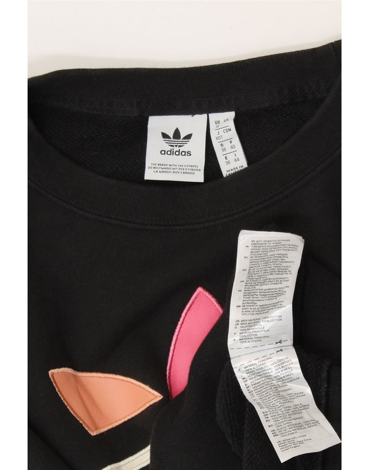 ADIDAS Womens Crop Graphic Sweatshirt Jumper UK 12 Medium Black Bomuld
