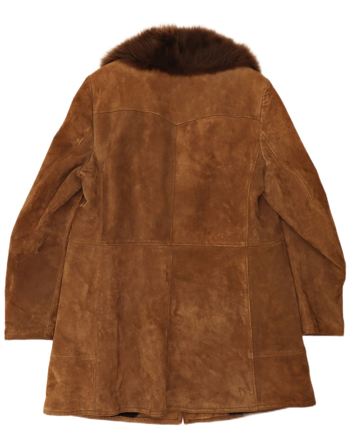 Vintage Herre Shearling Overfrakke UK 38 Medium Beige Læder