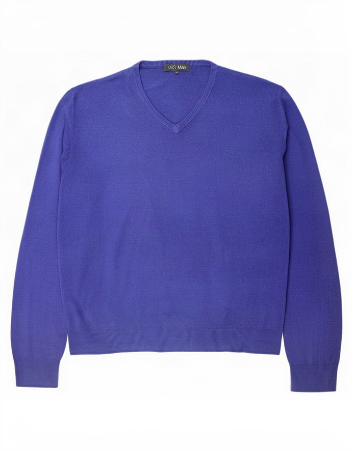 Marks & Spencer Herre V-hals sweater XL Blå Akryl
