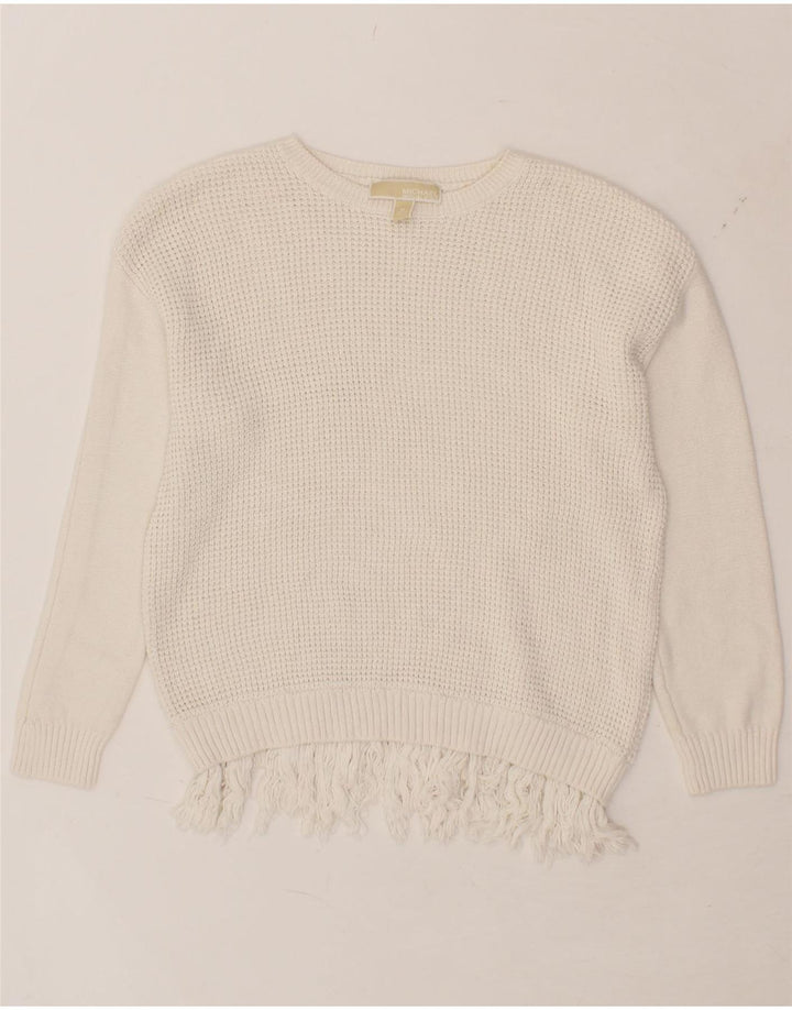 MICHAEL KORS Womens Boat Neck Jumper Sweater UK 14 Medium White Cotton Vintage Michael Kors and Second-Hand Michael Kors from Messina Hembry 