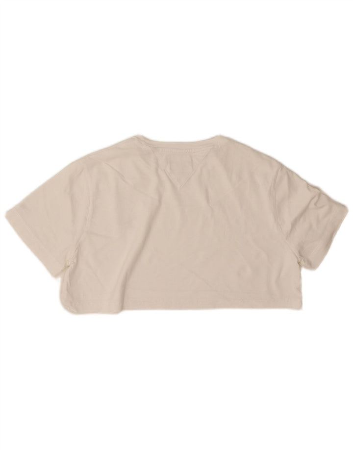Tommy Hilfiger Dame Crop Grafisk T-Shirt Top UK 14 Medium White