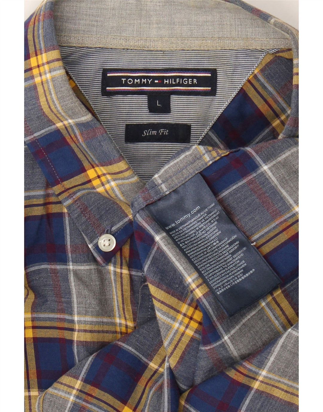 TOMMY HILFIGER Mens Slim Fit Shirt Large Blue Check Cotton Vintage Tommy Hilfiger and Second-Hand Tommy Hilfiger from Messina Hembry 