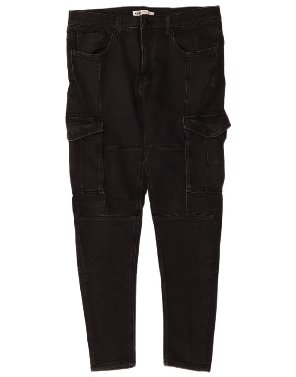 Zara Herre Cargo Slim Jeans EU 46 XL W36 L30 Sort Bomuld