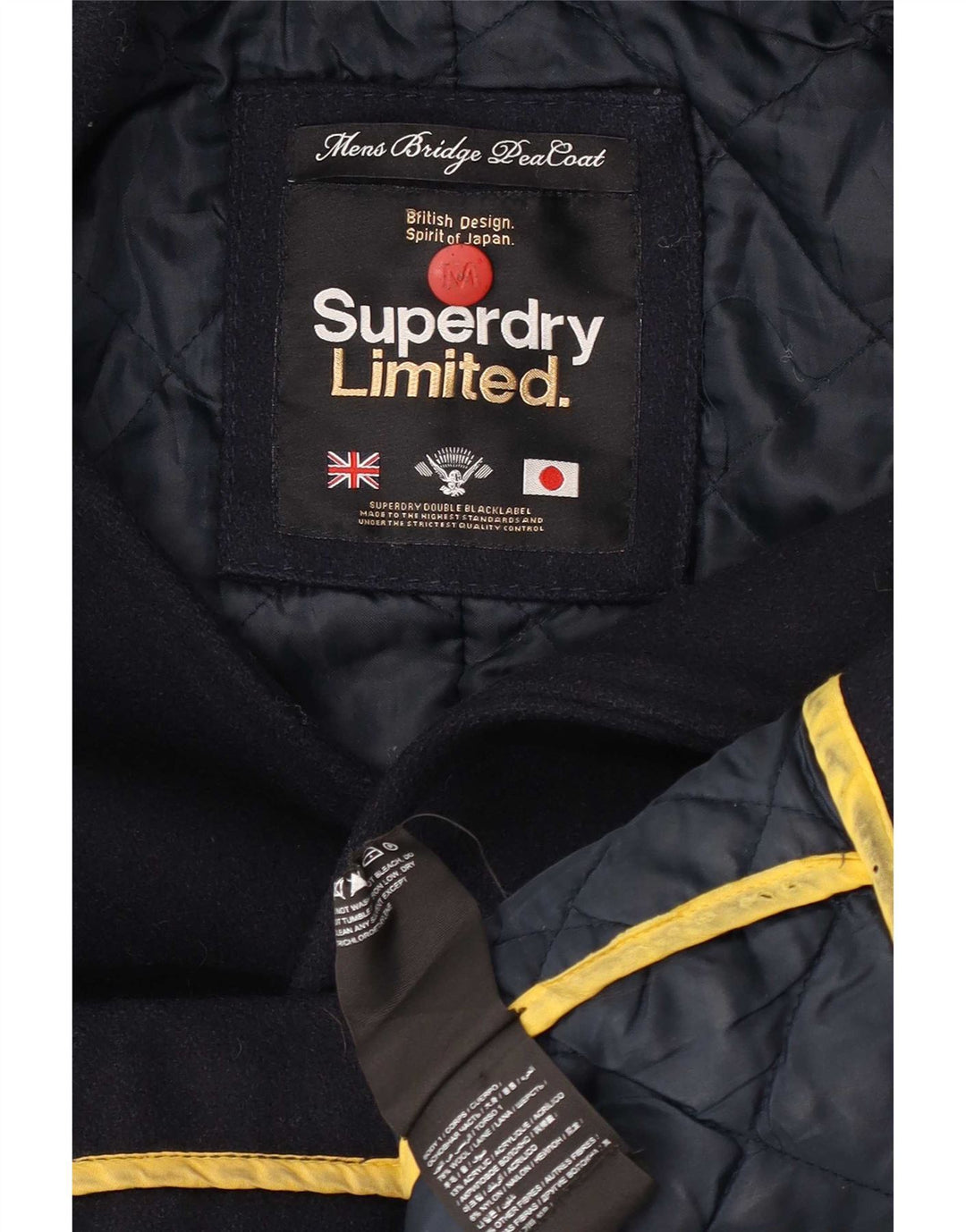 Superdry Men Pea Coat UK 38 Medium Navy Blue Wool