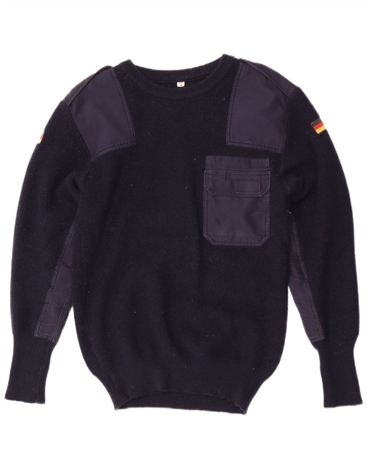 Vintage Herre militære besætningshals sweater IT 48 Medium Navy Blue