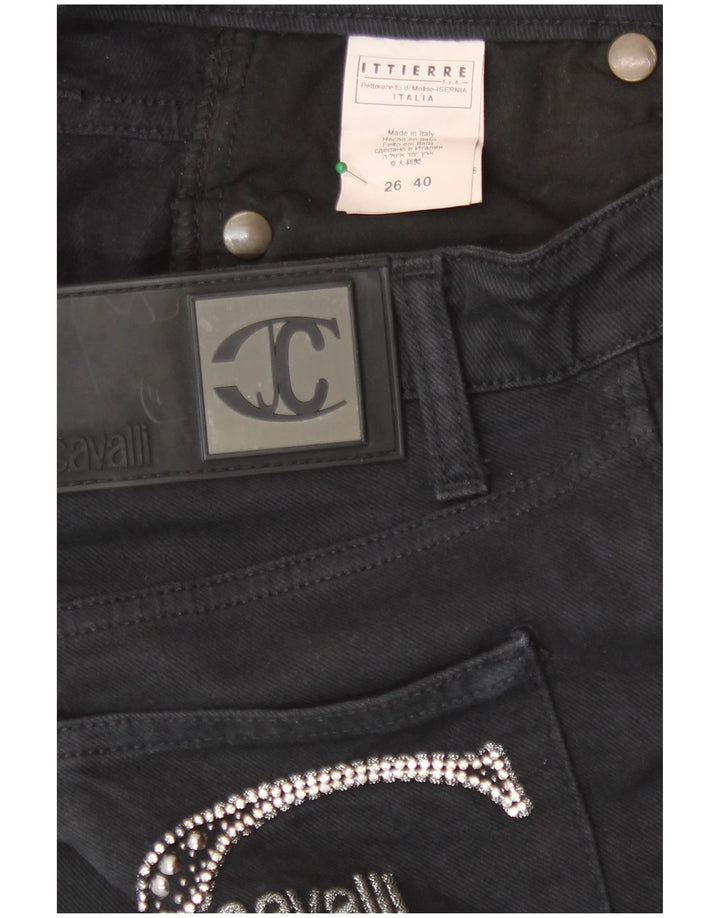 Just Cavalli Dame Grafisk Bootcut Jeans IT 40 Small W26 L33 Sort Bomuld