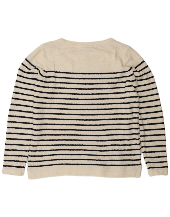JOULES Dame Boat Neck Jumper Sweater UK 16 Stor hvid stribet polyester