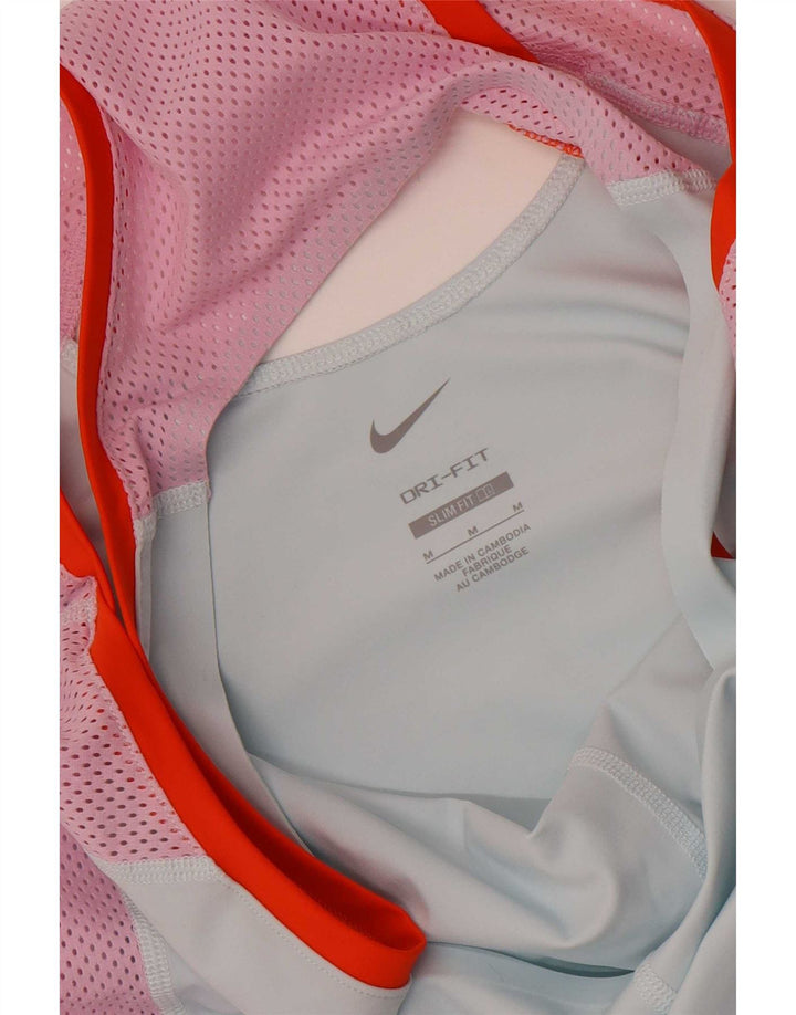 Nike Dame Dri Fit Slim Vest Top UK 12 Medium Blue Colourblock