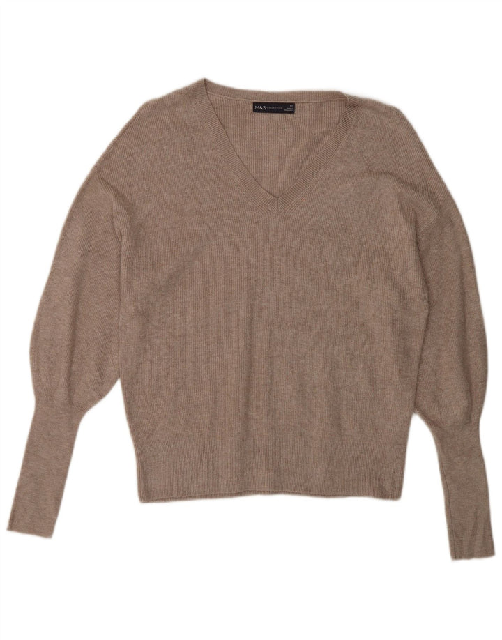 Marks & Spencer Dame Oversized V-hals sweater UK 6 XS Beige