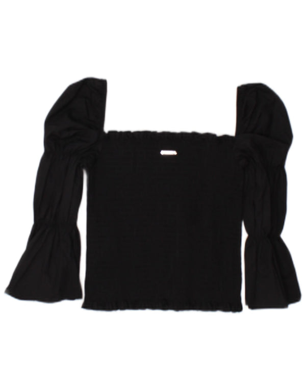Guess Womens Crop Bluse Top UK 6 XS Black Bomuld