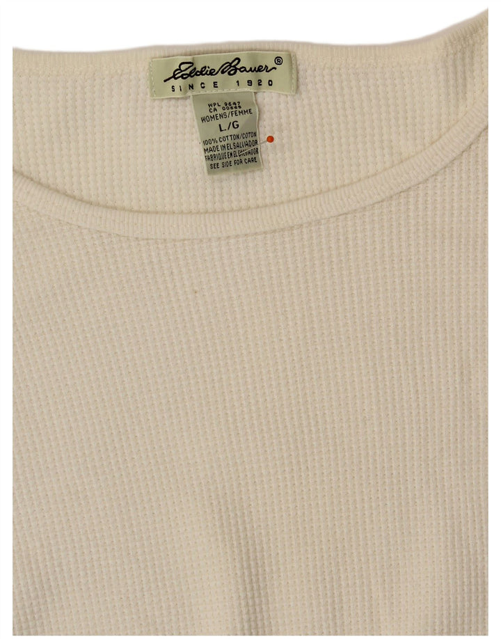 EDDIE BAUER Dame Top Langærmet UK 16 Large Off White Bomuld