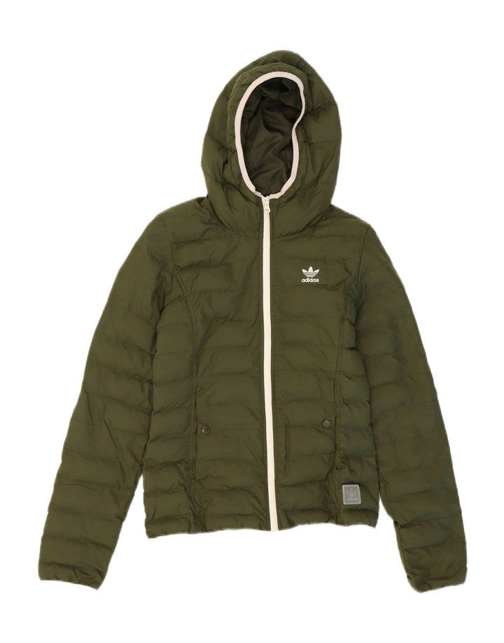 ADIDAS Womens Hooded Bomber Padded Jacket UK 6 XS Khaki Polyester Vintage Adidas and Second-Hand Adidas from Messina Hembry 