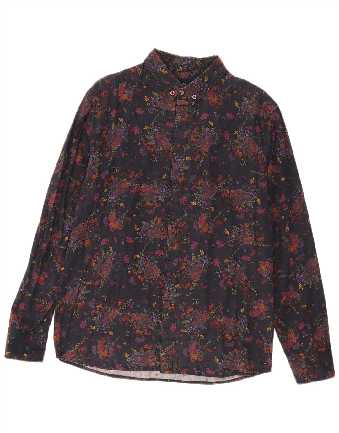 Vintage herreskjorte stor sort blomstret bomuld