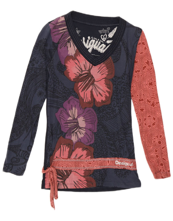 Desigual Dame Grafisk Top Langærmet UK 8 Small Navy Blue Floral Bomuld