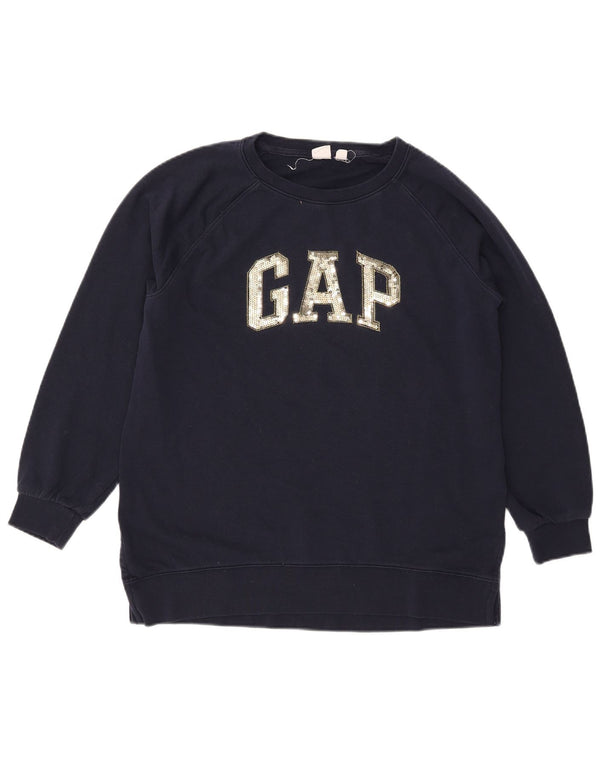 Gap Womens Grafisk Oversized Sweatshirt Jumper UK 10 Small Navy Blue Bomuld
