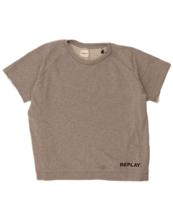Replay Dame Kortærmet Sweatshirt Jumper UK 20 2XL Grå Bomuld