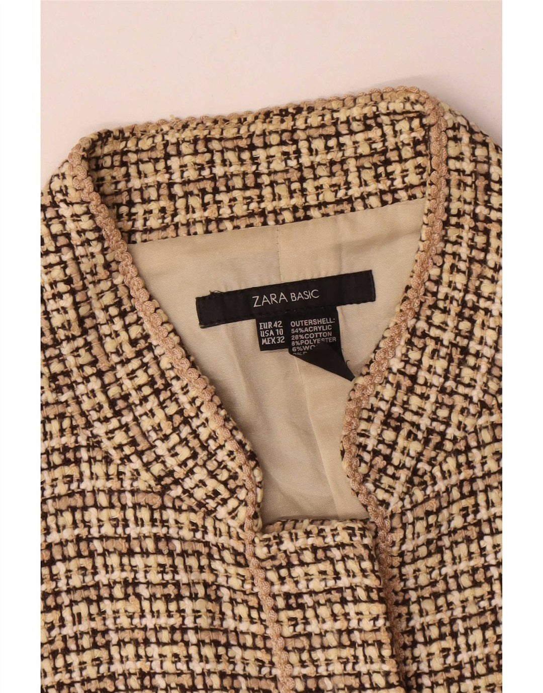 Zara Dame Blazer Jakke EU 42 Stor Beige Ternet Akryl