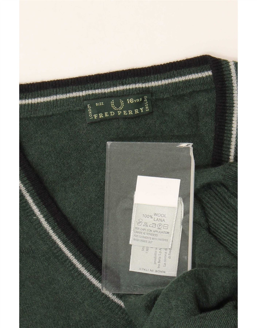 Fred Perry Boys V-hals sweater 15-16 år Grøn uld