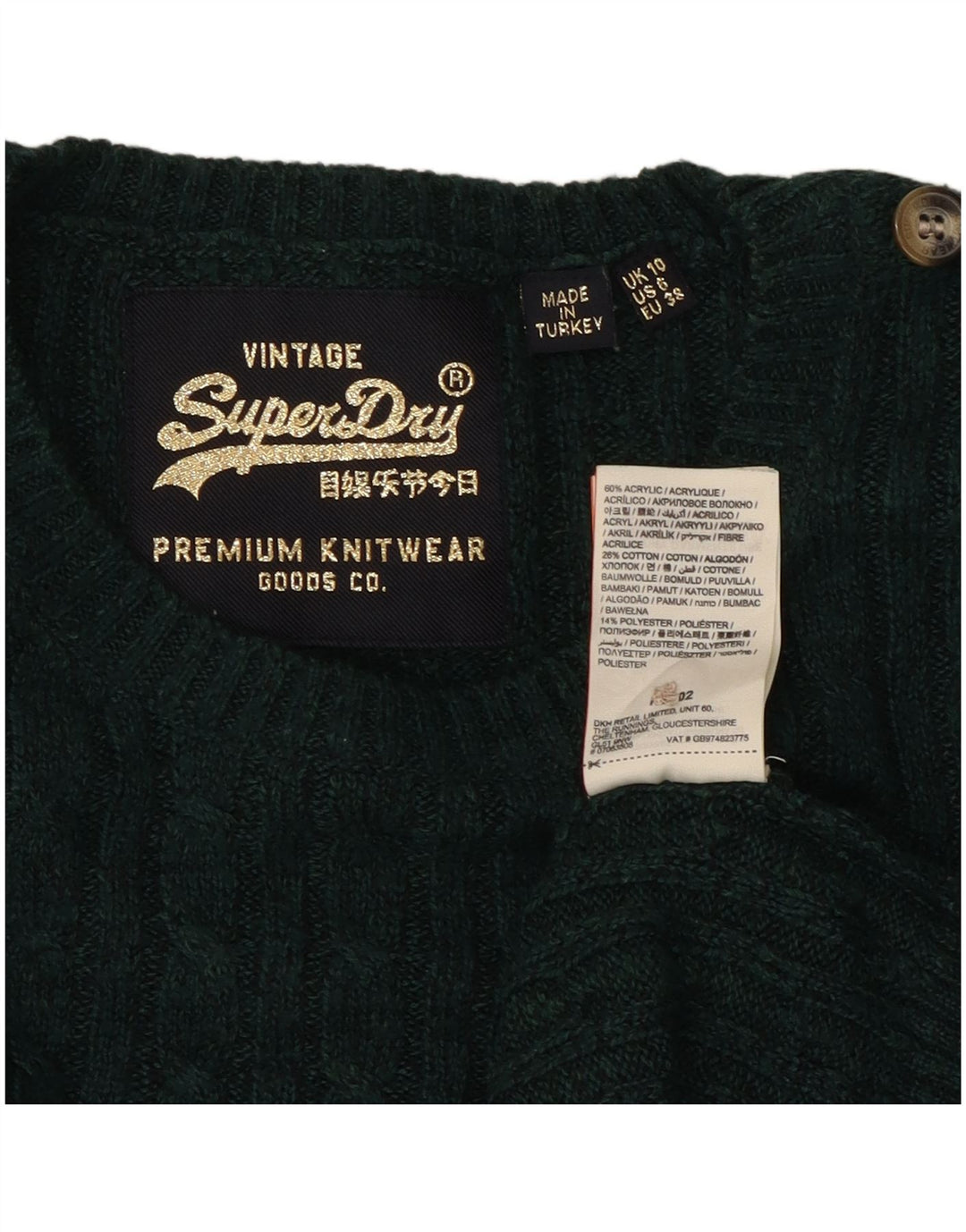 SUPERDRY Dame Boat Neck Jumper Sweater UK 10 Small Green Acryl