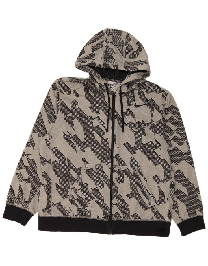 Nike Herre Dri Fit Hættetrøje med lynlås XL Grå Geometrisk Polyester