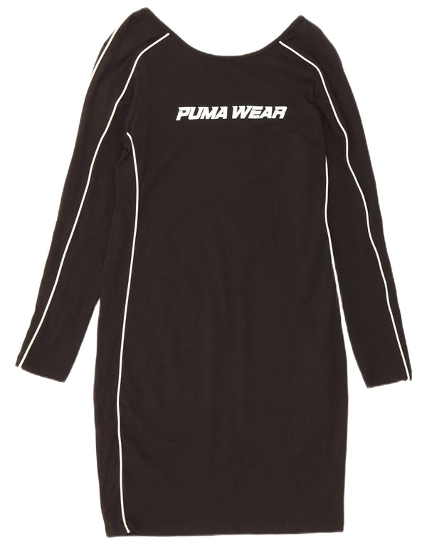 Puma Dame Grafisk Langærmet T-Shirt Kjole UK 10 Small Black Bomuld