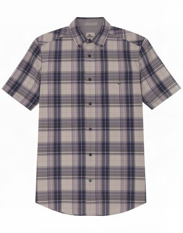 Lacoste Kortærmet Herreskjorte Størrelse 40 Medium Blue Plaid