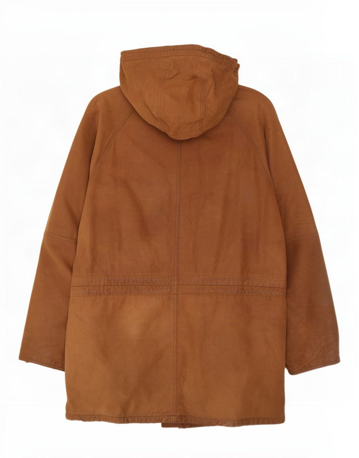 Vintage Herre Hooded Læderfrakke UK 40 Large Brown