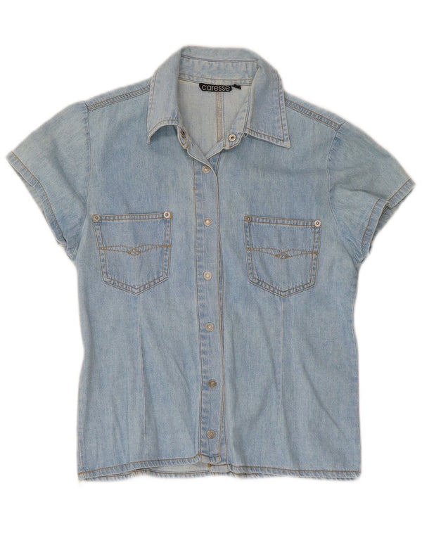 Vintage kortærmet denimskjorte til kvinder UK 10 Small Blue