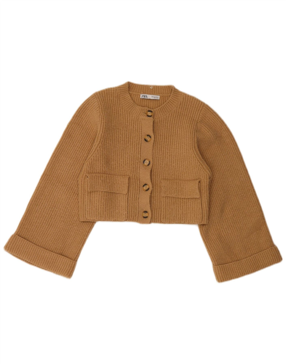 Zara Womens Crop Cardigan Sweater UK 12 Medium Beige