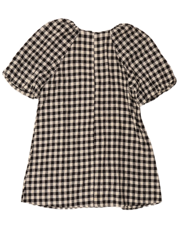 Zara Kvinders Kortærmede Skjortekjole UK 16 Stor Sort Gingham Linen