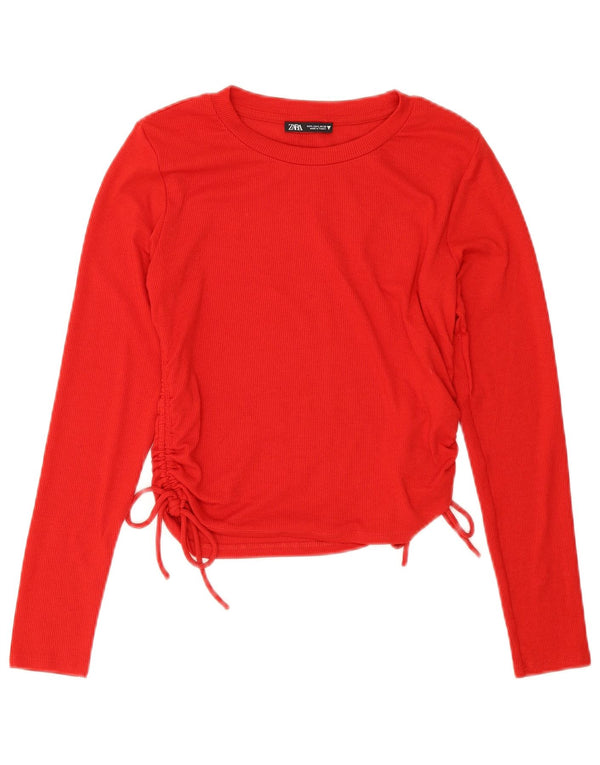 Zara Womens Crop Top Langærmet UK 14 Large Red