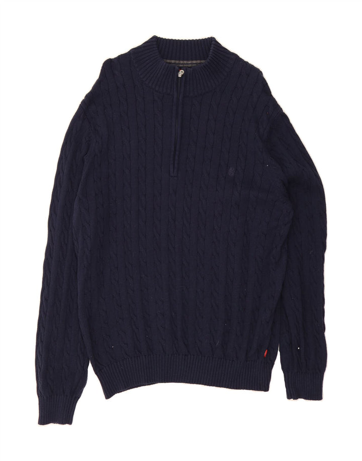 IZOD Mens Zip Neck Jumper Sweater XL Navy Blue Cotton Vintage Izod and Second-Hand Izod from Messina Hembry 