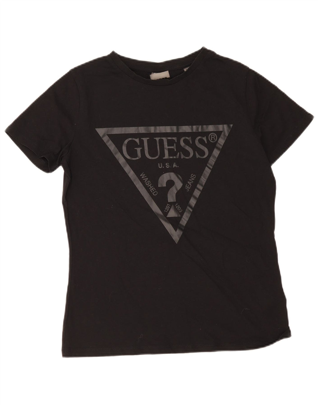 Guess Grafisk T-Shirt Top til kvinder UK 12 Medium Sort Bomuld