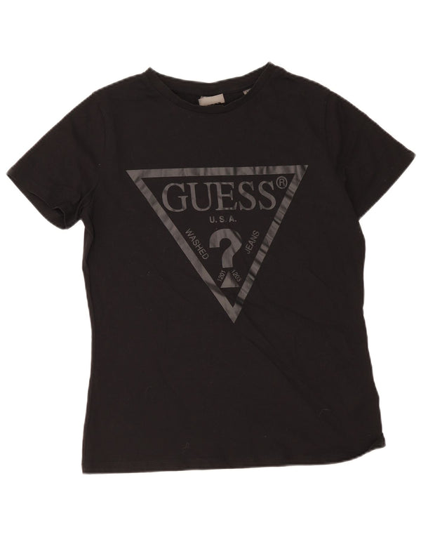 Guess Grafisk T-Shirt Top til kvinder UK 12 Medium Sort Bomuld