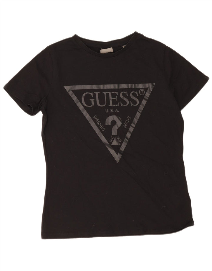 Guess Grafisk T-Shirt Top til kvinder UK 12 Medium Sort Bomuld