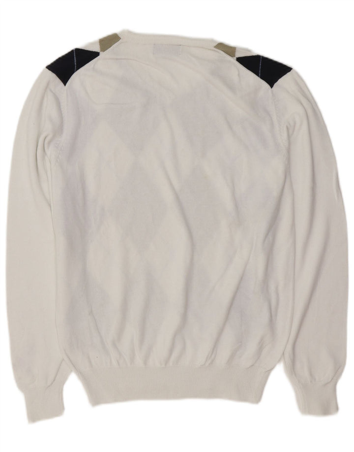 Kappa Dame V-hals sweater UK 14 Medium White Argyle/Diamond Bomuld